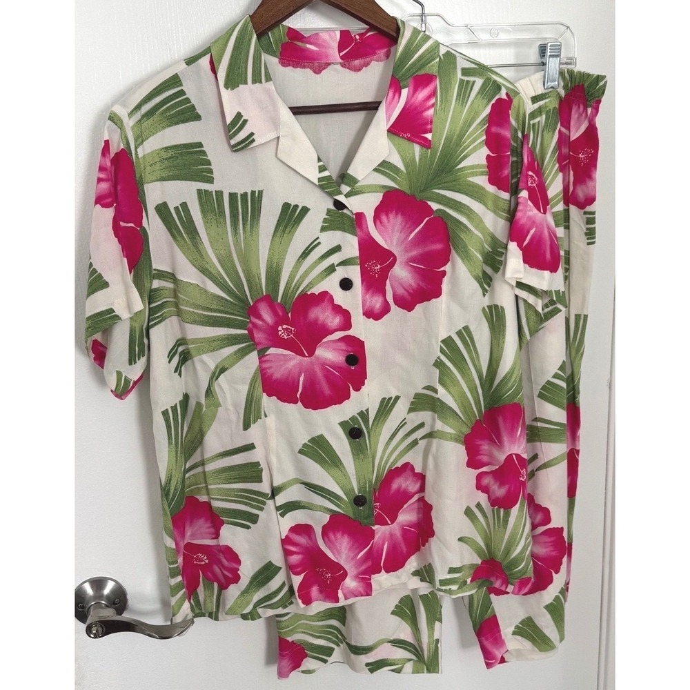 Hilo Hattie Original 2 Piece Set Vacation Ready Pink Women's Large Resortwear